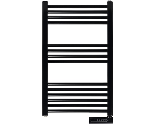 Černý ohřívač ručníků s horizontálními topnými tyčemi