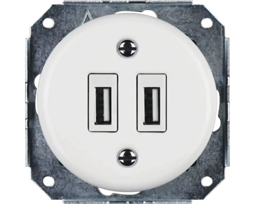 Porcelánová USB zásuvka Bohemia-Design K1-2USBAX 2x USB-A bílá (bez rámečku) Dvojitá USB zásuvka pro montáž na stěnu
