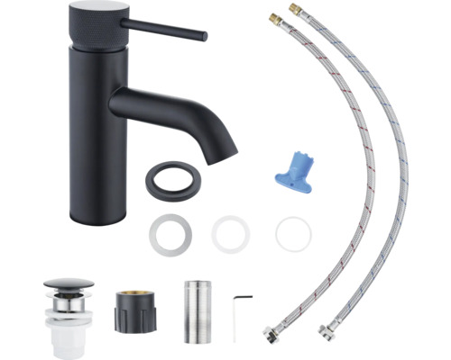 Umyvadlová baterie černá s montážním příslušenstvím