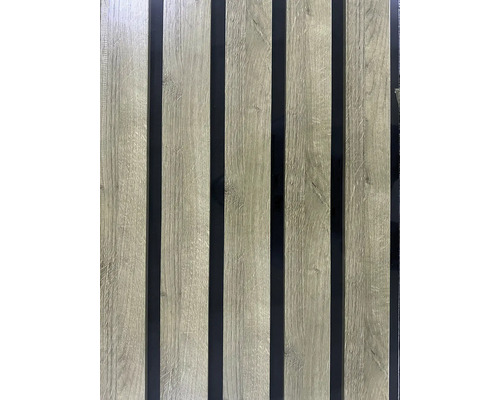Akustický panel 2650x450x20 mm dub kramolínský, lamela 69 mm Dekorativní deska s dřevěným vzhledem a tmavými akcenty