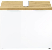 Skříňka pod umyvadlo se dvěma dvířky a dřevěnou pracovní deskou