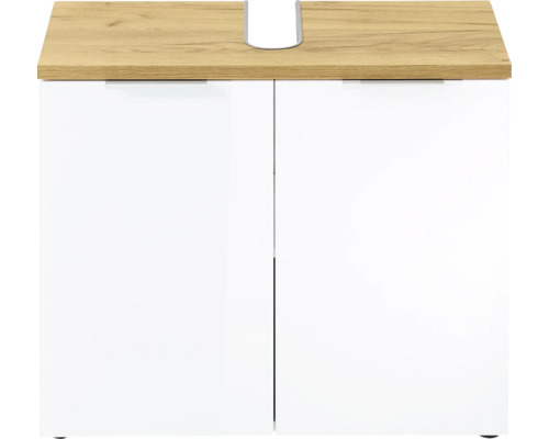 Skříňka pod umyvadlo se dvěma dvířky a dřevěnou pracovní deskou