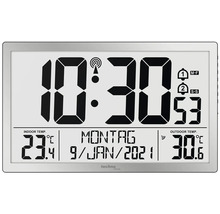 Rádiové nástěnné hodiny s ukazatelem vnitřní a venkovní teploty, data a času