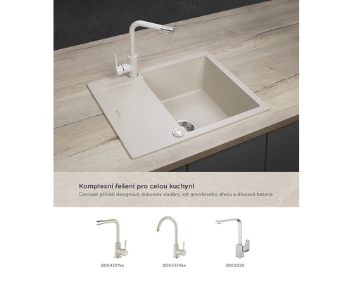 Granitový dřez a dřezová baterie na pracovní desce