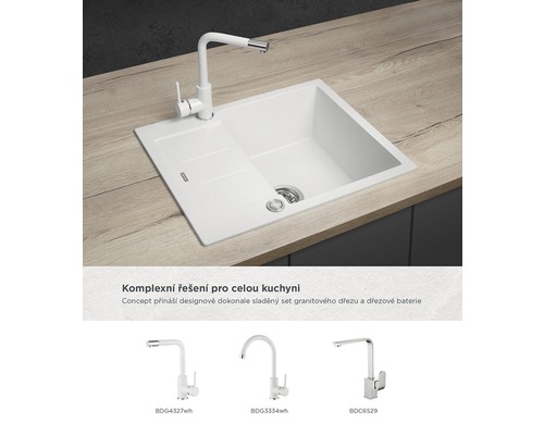 Granitový kuchyňský dřez s baterií na pracovní desce