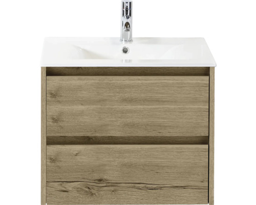 Koupelnová skříňka s umyvadlem Sanox Dante 61 cm dub přírodní Umyvadlová skříňka se dvěma zásuvkami a baterií