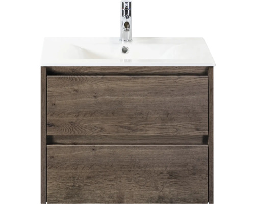 Skříňka pod umyvadlo se dvěma zásuvkami, armaturou a keramickým umyvadlem