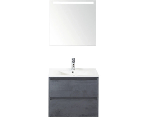 Umyvadlová skříňka se dvěma zásuvkami, umyvadlem a zrcadlem s osvětlením