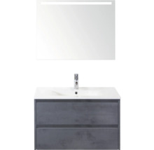 Koupelnová umyvadlová skříňka s umyvadlem, vodovodní baterií a osvětleným zrcadlem