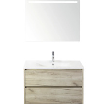 Umyvadlo se skříňkou a zrcadlem s osvětlením do koupelny