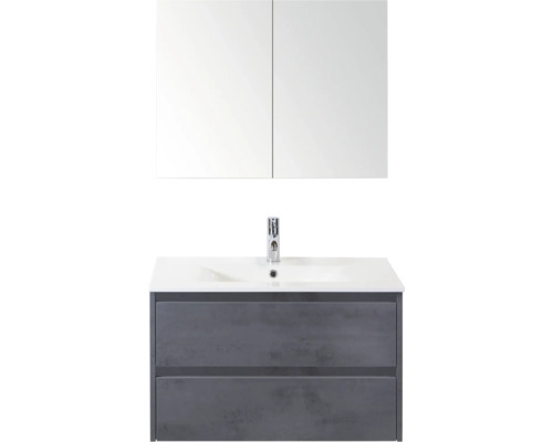 Koupelnová sestava Sanox Dante 81 cm beton antracit Umývadlová sestava se zrcadlovou skříňkou a dvěma zásuvkami
