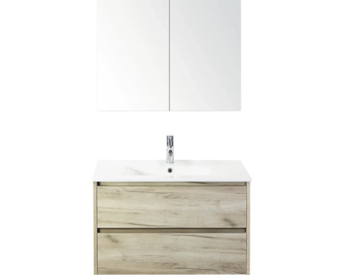 Sestava koupelnového nábytku s umyvadlovou skříňkou, umyvadlem a zrcadlovou skříňkou