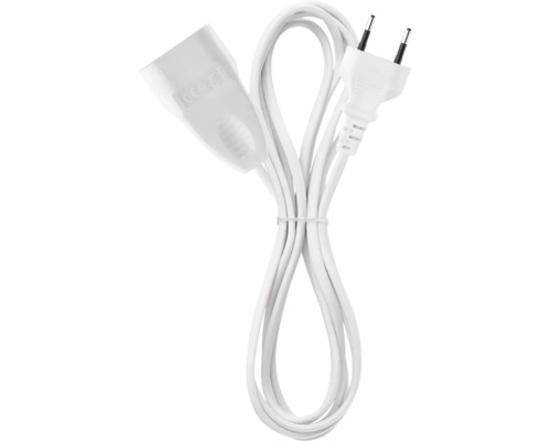 Bílý napájecí kabel se zástrčkou a spojkou