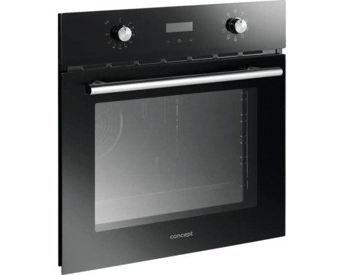 Černá vestavná trouba se skleněnými dvířky a otočnými knoflíky