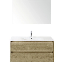 Umývadlová sestava se zrcadlem, umyvadlem a spodní skříňkou se dvěma zásuvkami