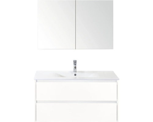 Umyvadlová sestava se zrcadlovou skříňkou a dvěma zásuvkami