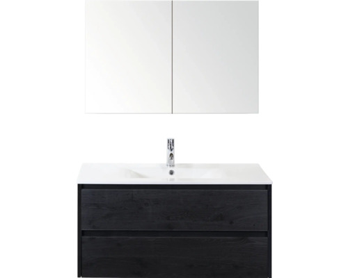 Kombinace umyvadla se zrcadlovou skříňkou, umyvadlem, baterií a zásuvkami