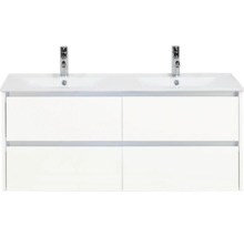 Skříňka pod umyvadlo se dvěma umyvadly a čtyřmi zásuvkami