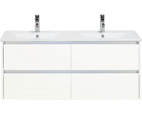 Koupelnová skříňka s umyvadlem Sanox Dante 121 cm bílá Skříňka pod umyvadlo se dvěma umyvadly a čtyřmi zásuvkami