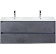 Skříňka pod umyvadlo se dvěma umyvadly a čtyřmi zásuvkami