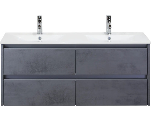 Koupelnová skříňka s umyvadlem Sanox Dante 121 cm beton antracit Skříňka pod umyvadlo se dvěma umyvadly a čtyřmi zásuvkami