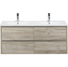 Skříňka pod umyvadlo se dvěma umyvadly a čtyřmi zásuvkami