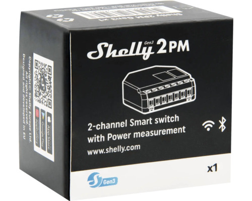 Balení chytrého spínače Shelly 2PM Gen3
