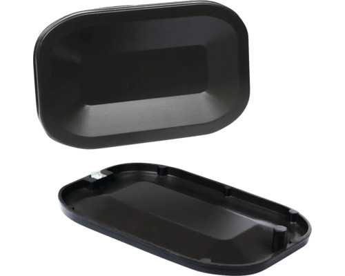 Černé obdélníkové víko, pohled shora a zdola