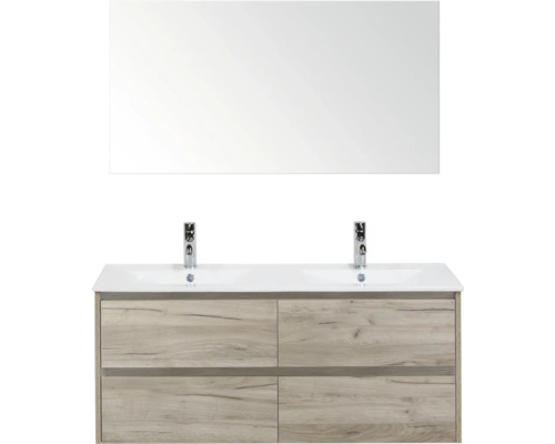 Sestava koupelnového nábytku s umyvadlovou skříňkou, umyvadlem na desku a zrcadlem