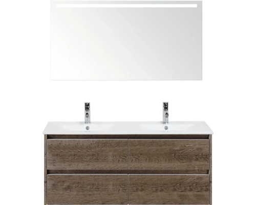 Umyvadlová skříňka se zrcadlem a dvěma umyvadly