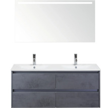 Umyvadlová skříňka se dvěma umyvadly, spodní skříňkou a zrcadlem s osvětlením