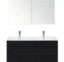 Dvojité umyvadlo s umyvadlovou skříňkou a zrcadlovou skříňkou do koupelny