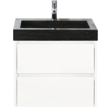 Umyvadlová skříňka se dvěma zásuvkami, černá umyvadlová deska a armatura