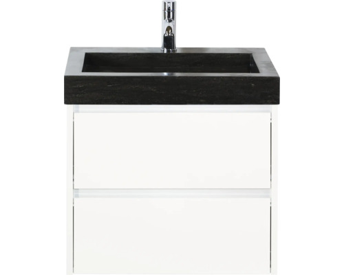 Umyvadlová skříňka se dvěma zásuvkami, černá umyvadlová deska a armatura