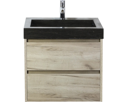 Skříňka pod umyvadlo se zásuvkami a tmavým umyvadlem na desku