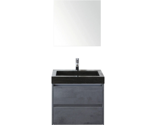 Koupelnová sestava Sanox Dante 61 cm beton antracit Umyvadlová skříňka s umyvadlem, vodovodní baterií a zrcadlem