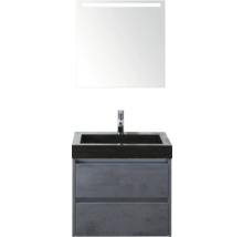 Umyvadlo se skříňkou a osvětleným zrcadlem do koupelny