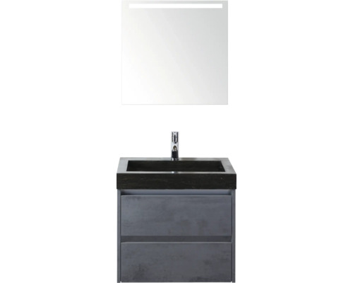 Umyvadlo se skříňkou a osvětleným zrcadlem do koupelny