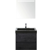 Umyvadlo se skříňkou a zrcadlem s osvětlením do koupelny