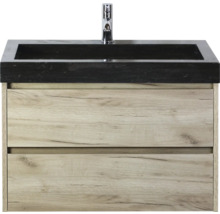 Skříňka pod umyvadlo se dvěma zásuvkami a černým umyvadlem