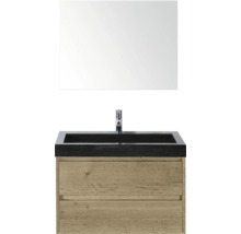 Kombinace umyvadla se zrcadlem, umyvadlem a dřevěnou spodní skříňkou