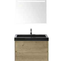 Umyvadlová sestava se zrcadlem a spodní skříňkou ze dřeva