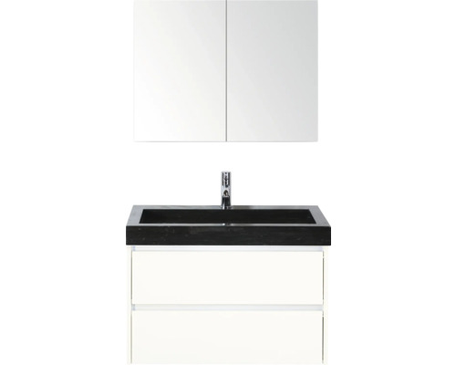 Umyvadlová kombinace s umyvadlem, vodovodní baterií a zrcadlovou skříňkou do koupelny