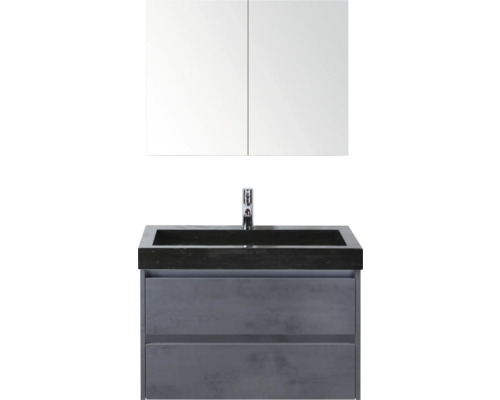 Koupelnová sestava Sanox Dante 81 cm beton antracit Umyvadlo se skříňkou a zrcadlová skříňka do koupelny