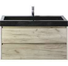 Skříňka pod umyvadlo se dvěma zásuvkami a černým umyvadlem