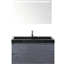 Umyvadlová skříňka se dvěma zásuvkami, umyvadlová deska, armatura a zrcadlo s osvětlením