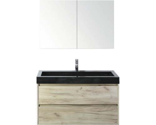 Kombinace umyvadla se zrcadlovou skříňkou, umyvadlem, armaturou a spodní skříňkou do koupelny