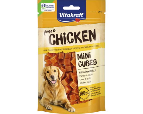 Vitakraft Mini kuřecí psí pamlsky 80 g Vitakraft Pure Chicken Mini Cubes pochoutka pro psy s kuřecím masem v recyklovatelném obalu