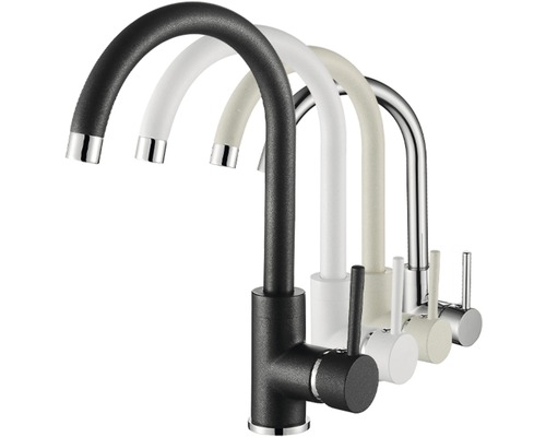 Řada kuchyňských baterií s vysokým výtokem v různých provedeních.