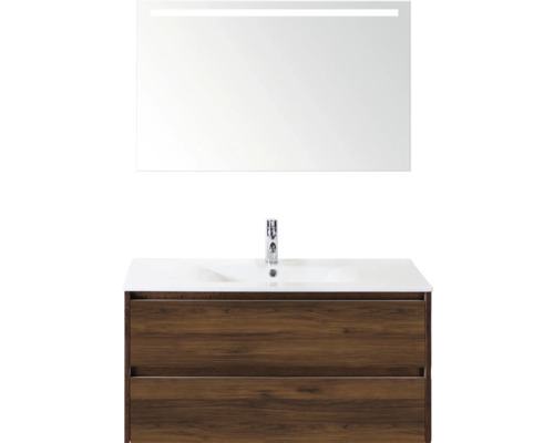 Umyvadlo se skříňkou, umyvadlem a zrcadlem s osvětlením